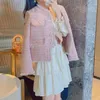 Women's Jackets Fashion Korean Chic Vintage Tweed Woolen Jacket Coat Women Autumn Single Breasted Plaid Tassel Office Lady Outwear Pink