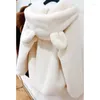 Women's Fur Autumn 2023 Winter Mink Jackets Overcoat Cute Bear Ear Plush Warm Loose Mid-length Hooded Jacket Outwear