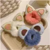 Hair Accessories Winter Girls Cute Cartoon Cat Bear Rabbit Ears Plush Scrunchie Sweet Elastic Bands Ponytail Hold Hairtie Drop Deliver Dh9Dv