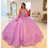 Lavender Off The Shoulder Ball Gown Quinceanera Dress Beaded Birthday Robes De Mariee Appliques Graduation Gown Lace Up Back Vestid