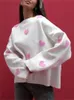 Suéteres de mujer amor bordado tejido dulce elegante manga larga cuello redondo jerseys 2023 mujer Casual moda suéter 231026