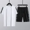 Running Sets 2023 Summer Men's Clothing Two Pieces Casual Tracksuit White Print Short Sleeve T-shirt Shorts Korean Sportswear