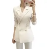 Costumes pour femmes Blazer blanc élégant Design de mode Double boutonnage dessiner en arrière printemps automne veste de costume vêtements de dessus pour femmes hauts vêtements de bureau