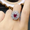 Cluster Rings FS Fashion Fine S925 Sterling Silver Inlay 6 8 Natural Ruby Ring With Certificate Charm Wedding Jewelry for Women Meibapj