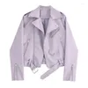 Women's Leather 2023 Spring And Autumn Short Faux Zip Side Jacket Petite Motorcycle Purple Coat