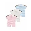 Rompertjes Pasgeboren Baby Kinderen Meisjes Jongen Korte Mouw Katoenen Kleding Designer Brief Print Baby Jumpsuits Kinderen Pyjama 0-24 drop Deli Dhrli