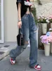 Jeans da donna con foro da donna strappati retrò a vita alta trendy streetwear pantaloni larghi tutto-fiammifero a gamba larga sexy per il tempo libero quotidiano design Ulzzang