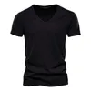 Erkek Tişörtleri Pamuklu Erkek Gömlek Tops V Boyun İnce Kısa Kollu Tees Yüksek kaliteli moda fitness Tişört S-5XL