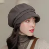 Basker brittisk retro stil mångsidig avslappnad basker Autumnwinter Keep Warm Roll Brim Octagonal Hat Women Fashion Sboy Winter 231027