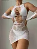 مثير مجموعة مثيرة قبالة الكتف النساء فساتين ليلية النادي ارتداء Mini Bodycon فستان الصيف Hollow Out Lace Fishnet Bodysitits T231027