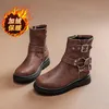 Stiefel Retro Winterschuhe Kinderstiefel Mode Schnalle Design Mädchen High Top Leder Reitstiefel Kinder Prinzessin Plateau Ritterstiefel 231027