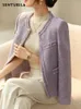 Kurtki dla kobiet Sentubila Purple Tweed Women 2023 Business Otwarta Front Autumn Winter Elegancka Blazer Coats Warem 123W44389