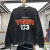 Hoodies masculinos high street rrr123 impressão alfanumérica moletom feminino vintage angustiado solto hip hop casual hoodie