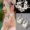 Dangle Oorbellen Elegante Mode Keramische Bloem Drop Earrrings Voor Vrouwen Koreaanse Bruids Bruiloft Banket Ongebruikelijke Oorbel Party Accessoire