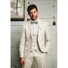 Men's Suits Slub Cotton Fabric Full Suit For Men 2023 Slim Fit Wedding 3 Pieces Thin Summer Single Breasted Male