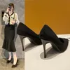 Slipper-Sandalen mit mittlerem Absatz, Schwarz, 6 8 10 cm, spitz, dünn, Baotou-Bankett, hohe Schuhe, Tacones Mujer 231026