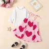 Conjuntos de roupas 1-5 anos Criança menina outono 2 peças roupa com nervuras manga comprida gola alta tops coração estampado vestido evasê para meninas conjunto de roupas casuais