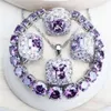 Set di gioielli da sposa per donna con zirconi viola Argento 925 Bigiotteria raffinata Orecchini da sposa Anelli Bracciali Collana con ciondolo 2208311k