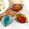 그릇 접시 세라믹 소스 잎 보트 균열 모양 조미료 간장 얼음 부엌 접시 식초 창조적 인 유약 작은 그릇 접시