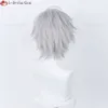 Catsuit kostymer 32 cm kort cosplay eva kaworu nagisa sier grå värmebeständig hår halloween kostym anime peruk + peruk lock