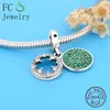 Biżuteria FC Fit Oryginalna marka Bransoletka Pulsera 925 srebrna koniczyna zielona cyrkonia koraliki wisiorek Making Berloque Q053199