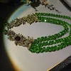 Catene Collana lunga vintage in cristallo verde multistrato Lega di diamanti Fiori Foglia Pesante gioielli europei e americani