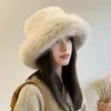 Шляпы с широкими полями, зимняя шапка-ведро для женщин, пушистая роскошная плюшевая утолщенная снежная кепка большого размера, мягкая панама 231027