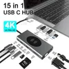 15-1 arada USB C HUB 10W Kablosuz Şarj Cihazı Tip C-4K Çözünürlük HD Video 1080p VGA PD TF 3.5mm Adaptör USB 3.0 Splitter 1000m RJ45