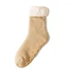 Athletic Socks Glued Anti-slip Snow Home Sleep Thickened Warm Feet Lamb Velvet Medium Tube Cold Resistant Floor Women Men Winter