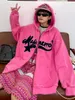 Kvinnors hoodies handduk broderad stjärna plysch huvtröjor för kvinnor höst och vinter 2023 lösa tröjor som passar bf street