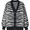 Designer maglione spesso cardigan moda donna scollo a V maglione casual autunno inverno femminile motivo zebrato cardigan in maglia allentata3016