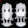 Costumi Catsuit Vtuber Cosplay unisex Sier Grigio Doppia coda di cavallo Femminile Kuzuha Parrucche resistenti al calore per capelli + Protezione per parrucca