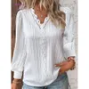 2023 outono camisa feminina designer blusas de manga comprida com decote em v rendas painel camisas femininas sólido branco roupas roupas