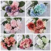 Fleurs décoratives artificielles en soie Rose Dahlia Bouquet Hortensia Vintage mariée tenant de fausses plantes maison accessoires de décoration de mariage outil