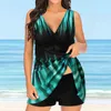 Kvinnors badkläder Färgglada tryckta baddräkt Kvinnor Sexig rem Cross Backless Plus Size Tankini Set Female Summer Beach 2 -stycken baddräkt