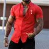 Camicie casual da uomo Camicia abbottonata Estate Rosso Blu Manica corta Lettera Turndown Street Abbigliamento abbottonato Moda