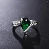 Anéis de cluster cor prata cristal verde para mulheres casamento noivado feminino moda jóias gaabou jóias