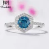 Naturalny London Blue Topaz Pierścienie kamienia szlachetnego dla kobiet 925 Srebrny Stone Ring Pierścień zaręczynowy Prezenty Fine Jewelry 210706278l