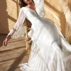 الفساتين غير الرسمية للسيدات الأنيقة العميقة V-رقابة بيضاء الفستان Maxi مزاج ضمادة عالية الخصر مساء حفلة مثير الزفاف فيديوس