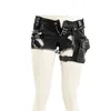 Damen Jeans Punk Rave Schwarze elastische Waschwasser-Denim-Shorts Top Sale Mode und coole Elestic Skinny