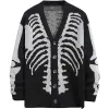 2YK Vintage Schädel Print Halloween Shirts Strickjacke Mode Lange Ärmel Stricken Top Pullover Männer Kleidung V-ausschnitt Taste Lose