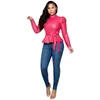 Women's T Shirts Women Solid Faux Leather PU Tee Top Long Sleeve Turtleneck Slim Ladies Autumn Blouse Peplum Tops