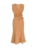 Casual Jurken Zomer Elegante Vrouwen Avondjurk Formeel Chic Boog Mouwloos Slanke Midi Party Verjaardag Prom Mujer Robe Femme Vestidos Fiesta