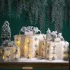 Christmas Decorations 3 4pcs Set Hollowed Out Decoration Led Gift Box with Bow Lights Iron Art Home Outdoor Mall Party Supplie 231027