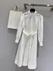 Casual klänningar 2023 Höst- och vinterbroderad vit skjorta-stil långärmad a-line klänningskvinnkläder