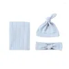 Couvertures 3 pièces Set Born Swaddle Couverture Infant Sleep Wrap Tissu avec chapeau Headpiece