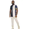 Camicie casual da uomo Top a maniche corte con pantaloni Polo patchwork a righe nere Set da sposo alla moda nigeriano Abbigliamento da festa personalizzato