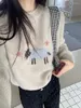 Kvinnors tröjor Knitwear Women Kawaii tröja Autumn 2023 Mohair Sheep Jacquard Pullover Långärmad topp Casual Fashion Pull Femme