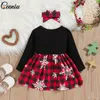 Sukienki dla dziewczynek ceeniu 0-6y sukienka świąteczna fuax 2pcs Big Bowknot Snowflake Plaid na rok ubrania dla dzieci