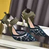 Designer Sandaler Kvinnor Skor Hög klackar Damer Summer Stiletto Heel Sandal Bowknot Canvas Point Toe Beautiful Fashion Dress Shoes